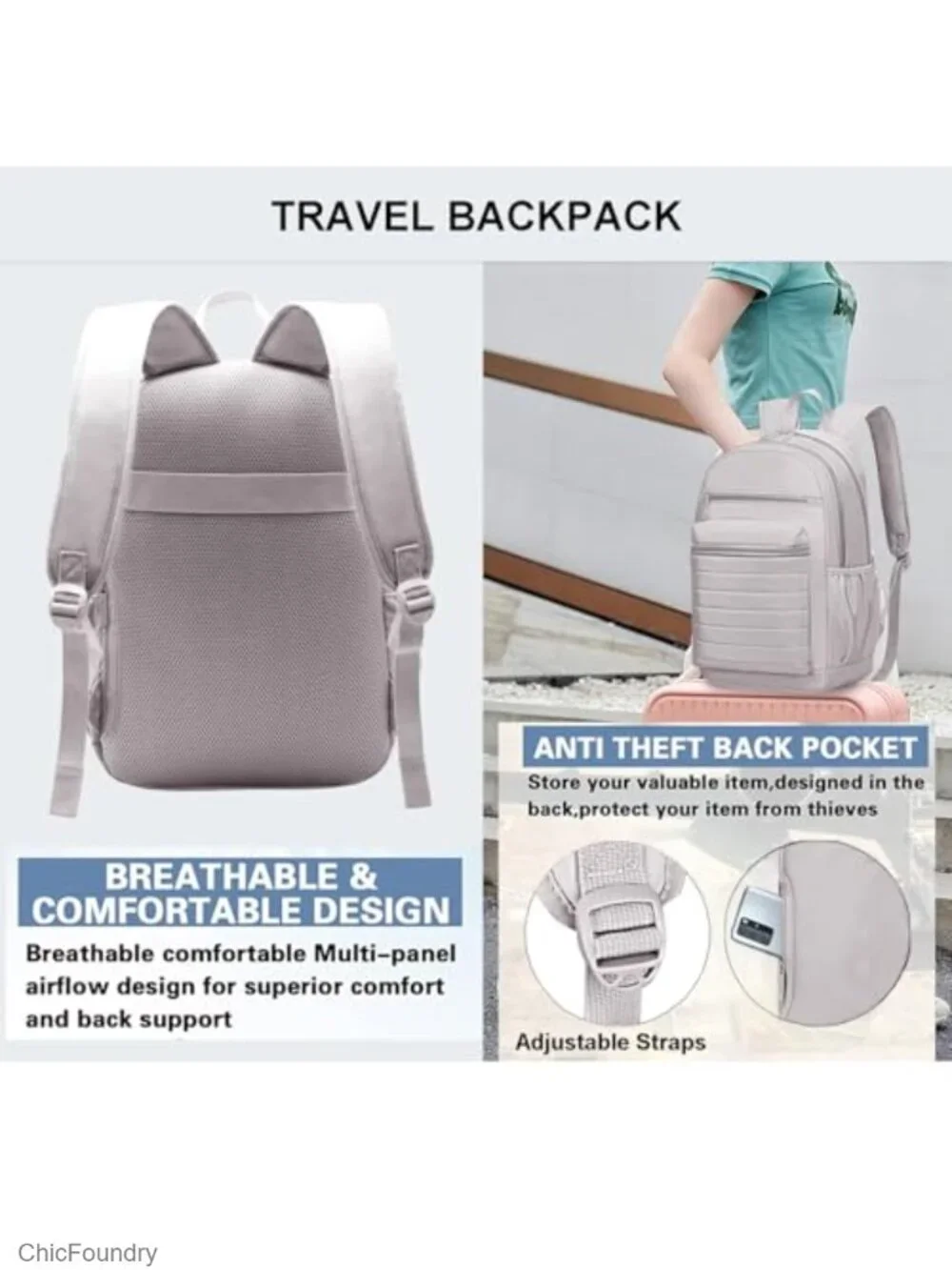 Travel Laptop Backpack, Water Resistant, Anti-Theft, 15.6 Inch, 17x12x6.3,